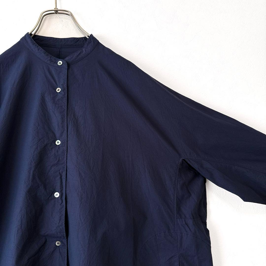 美品 yuni コットンキャッチワッシャーバンドカラーワンピース オーバーサイズ