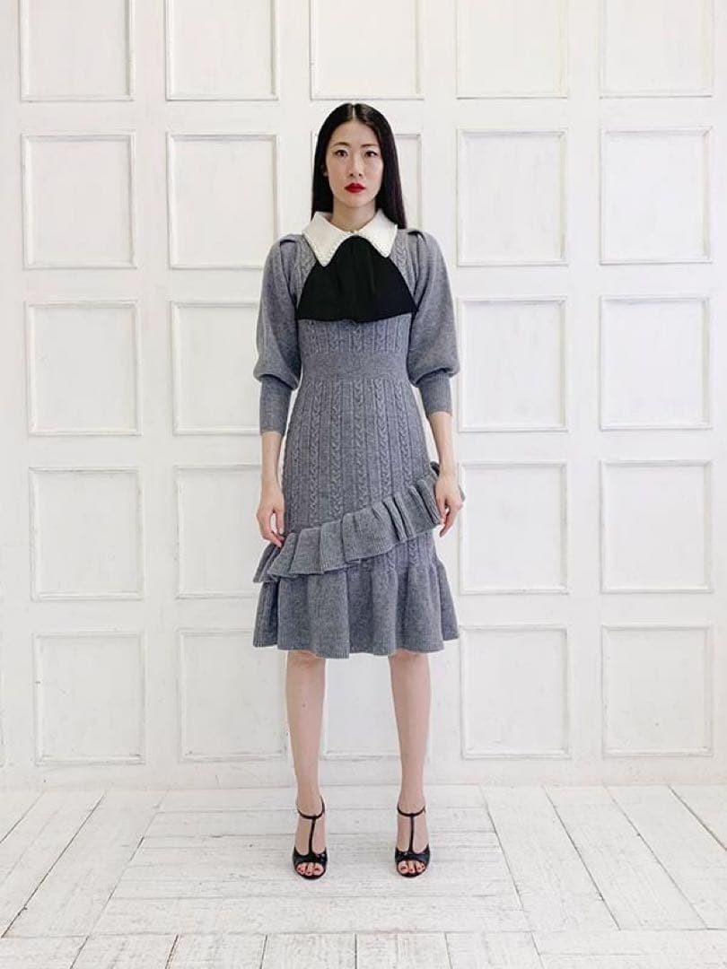 アドニシス Aadonisis リボンニットマーメイド ワンピース パール襟