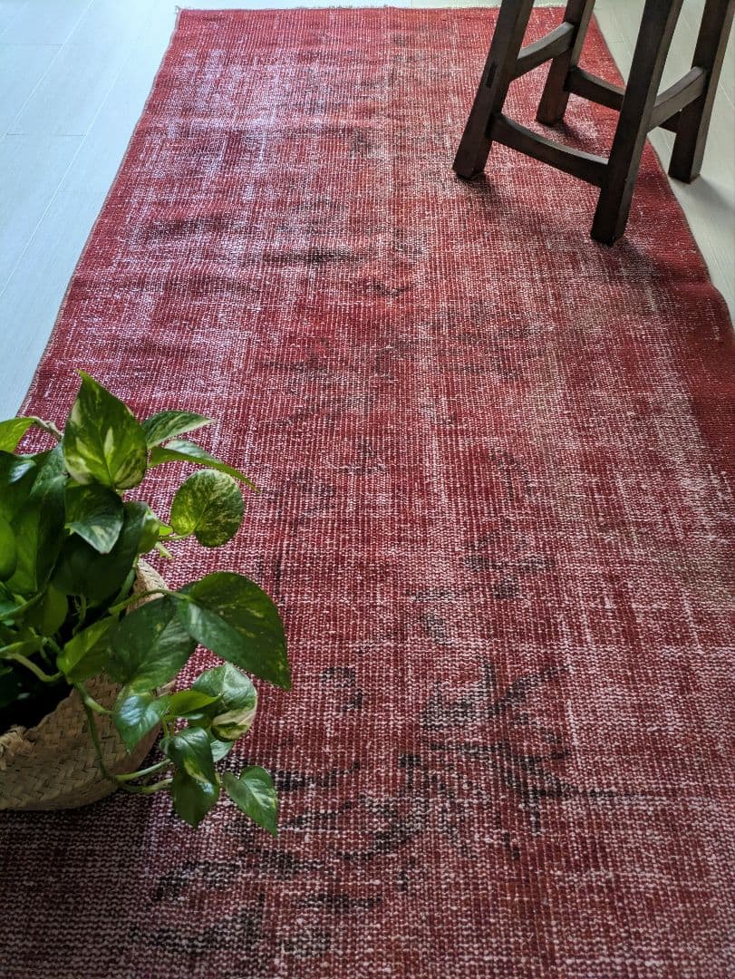 93×207 オーバーダイ深い赤　トルコヴィンテージラグ