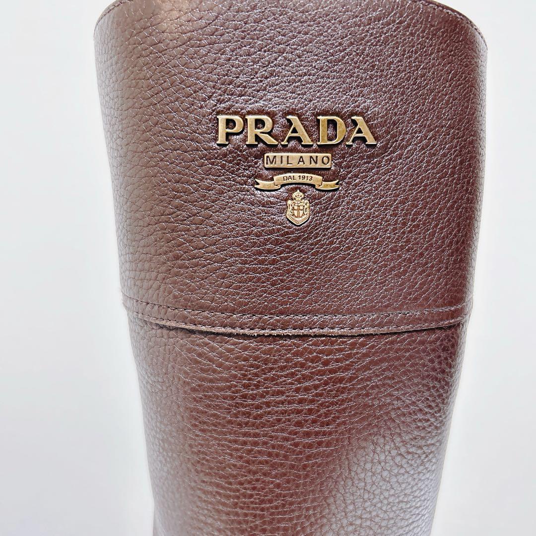 【極美品・箱付】PRADA ロングブーツ 36 ダークブラウン レザー