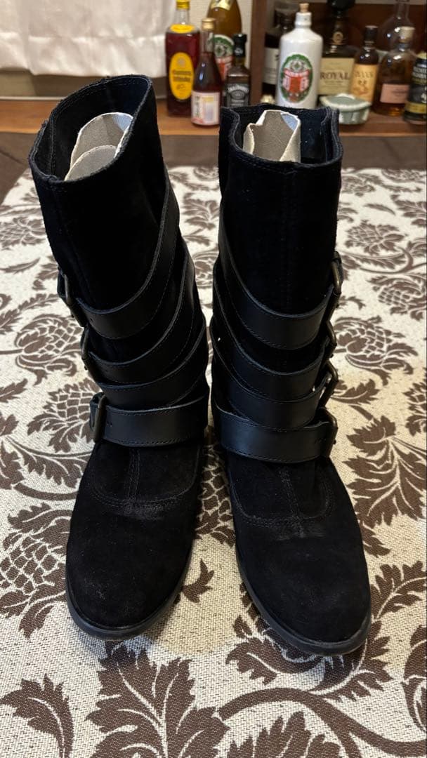 ハドソン　黒 スエード ストラップブーツ　24cm