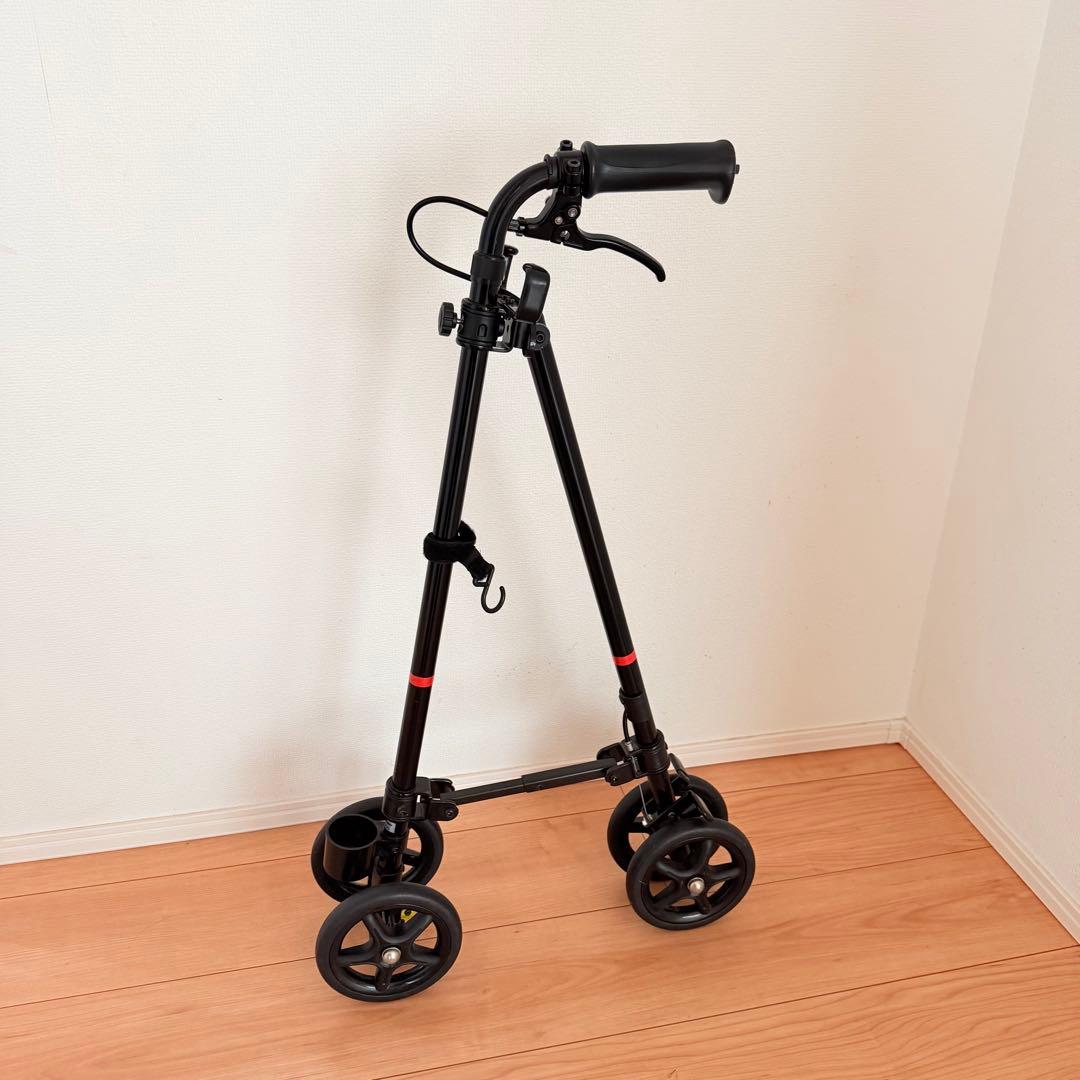 フジホーム ハンドレールステッキII ブラック タイヤ付き杖 歩行器