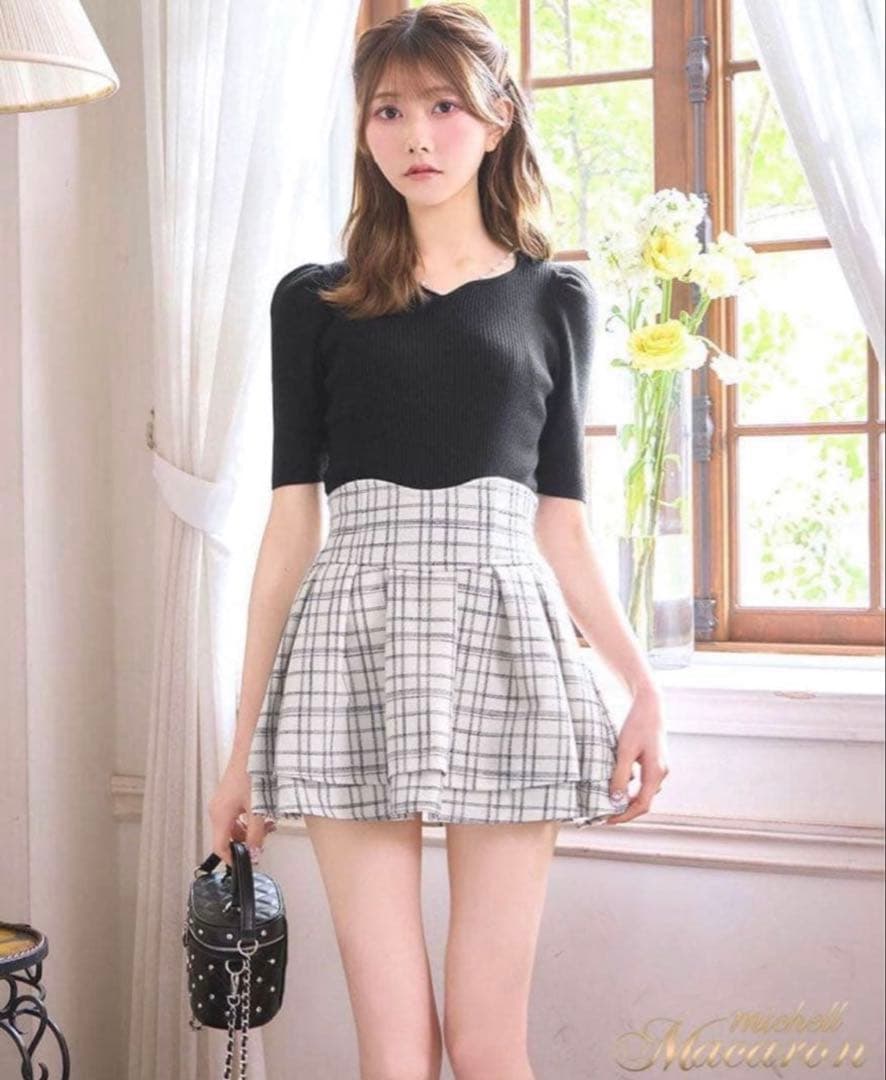 ミシェルマカロン michellMacaron ツイードスカート ホワイト M