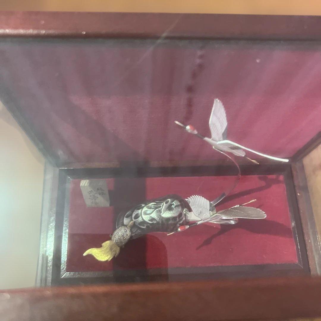 武比古作 純銀製 鶴亀置物