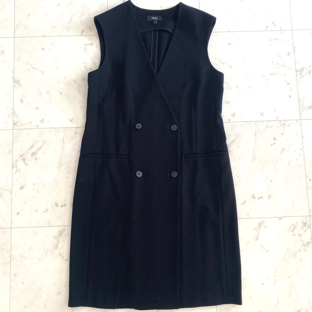 美品 セオリー Theory ダブルブレストロングジレ ベスト ノーカラー 2
