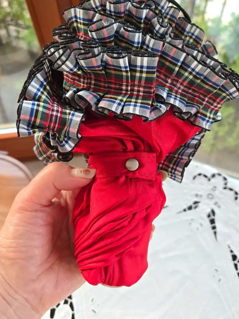 希少チェック柄フリル！ フランスGUY deJEAN ウサギ頭の折りたたみ傘