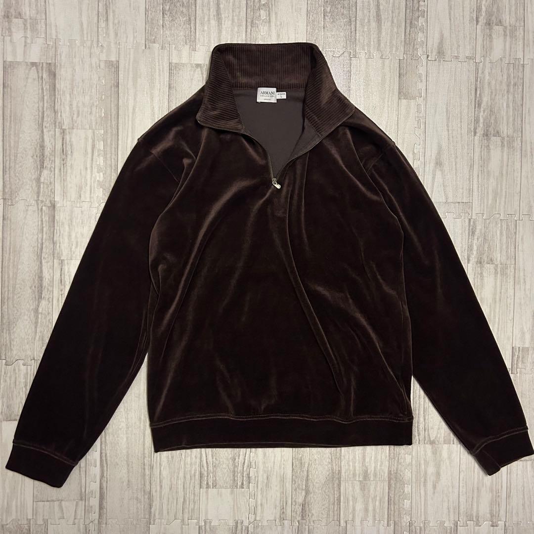 希少 アルマーニ コレツィオーニ ハーフジップ プルオーバー ベロアジャケット