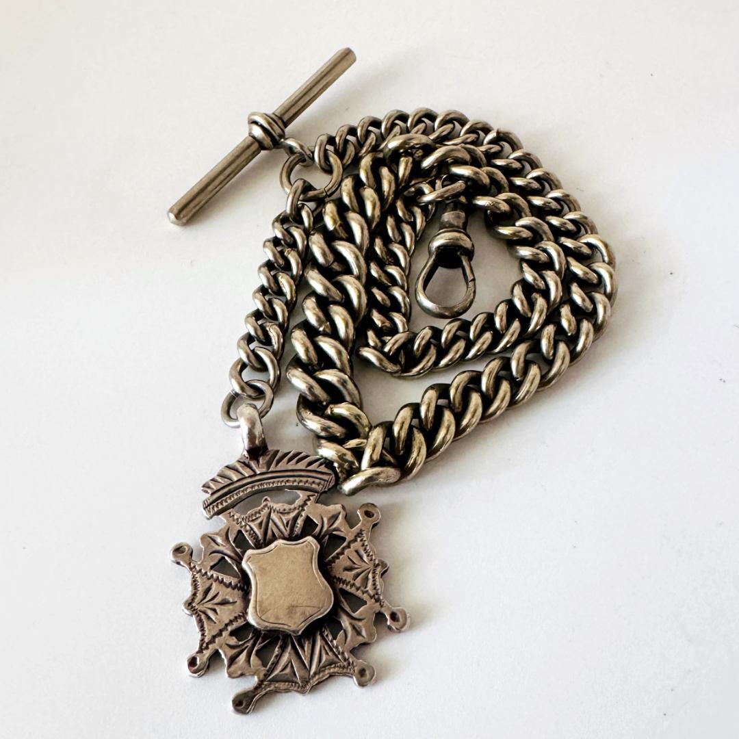 1901年★英国★アルバートチェーン/純銀製/アンティーク