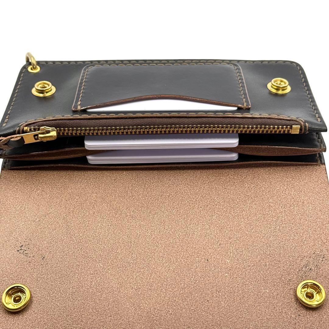 トラッカーウォレット(ブラック)サドルレザー　タロンジッパー　真鍮金具