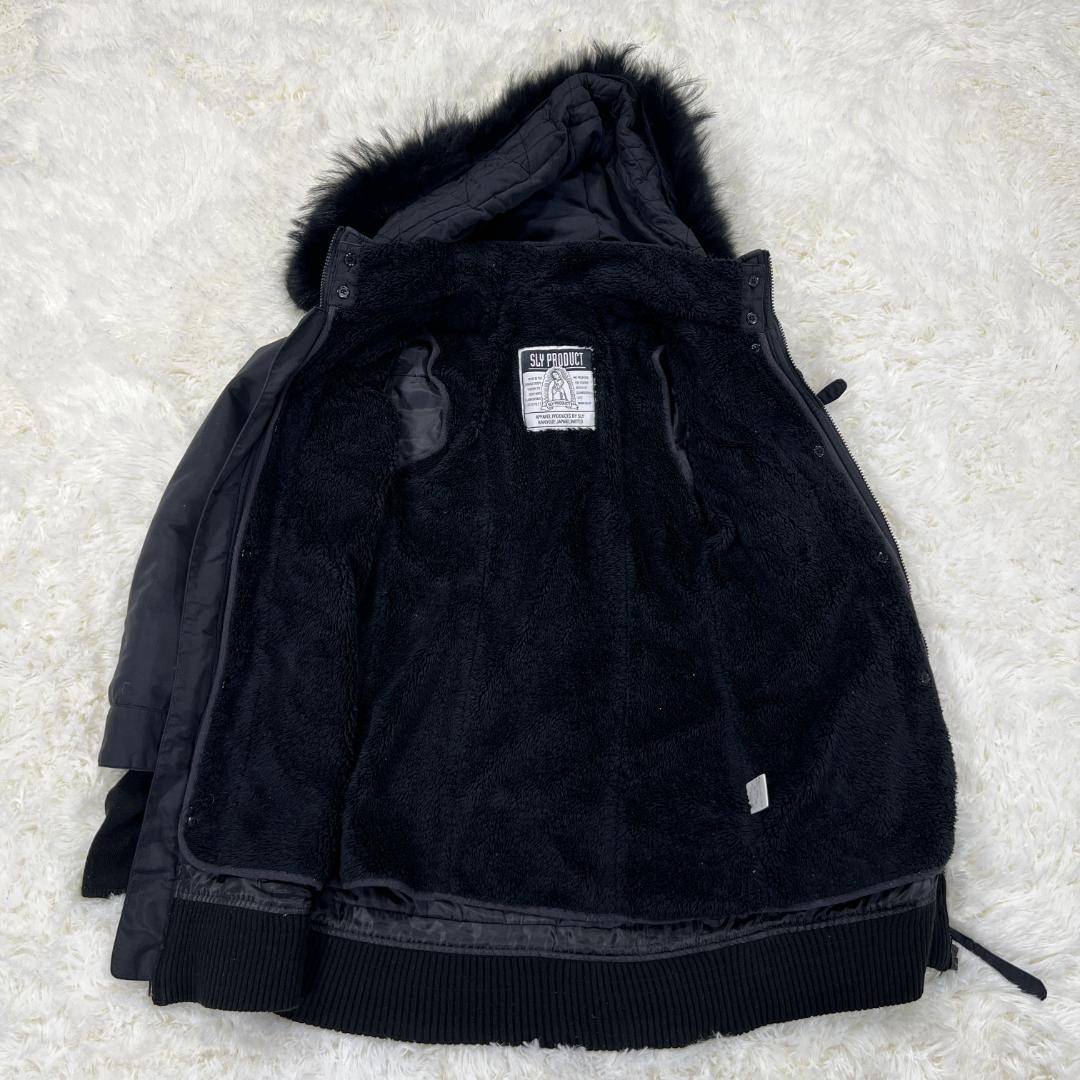 【SLY】黒モッズコート 1 ファーフード 裏ボア 防寒