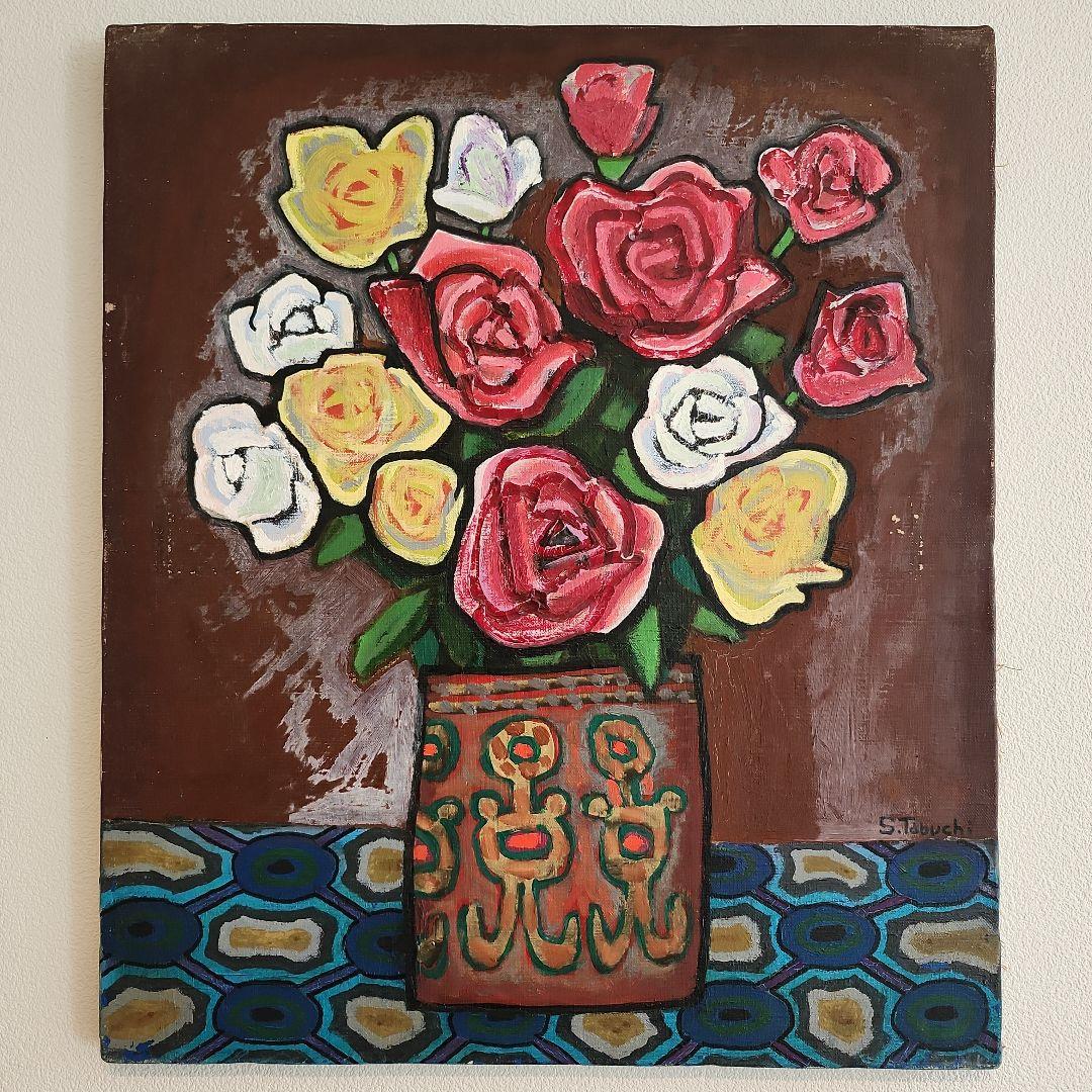 田渕眞兒　油絵　油彩　薔薇シリーズ　花No.-t+s