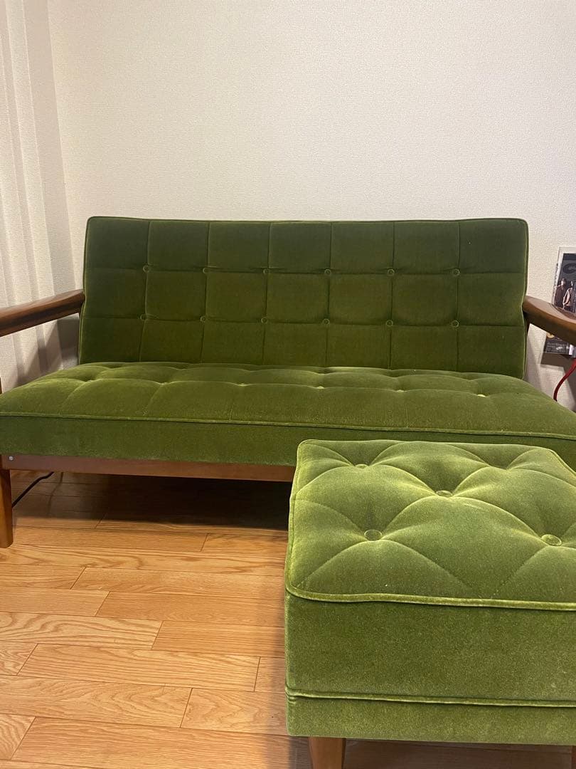 ぼっぼぼ様　カリモク60 kチェア　2シーター　オットマン　モケットグリーン