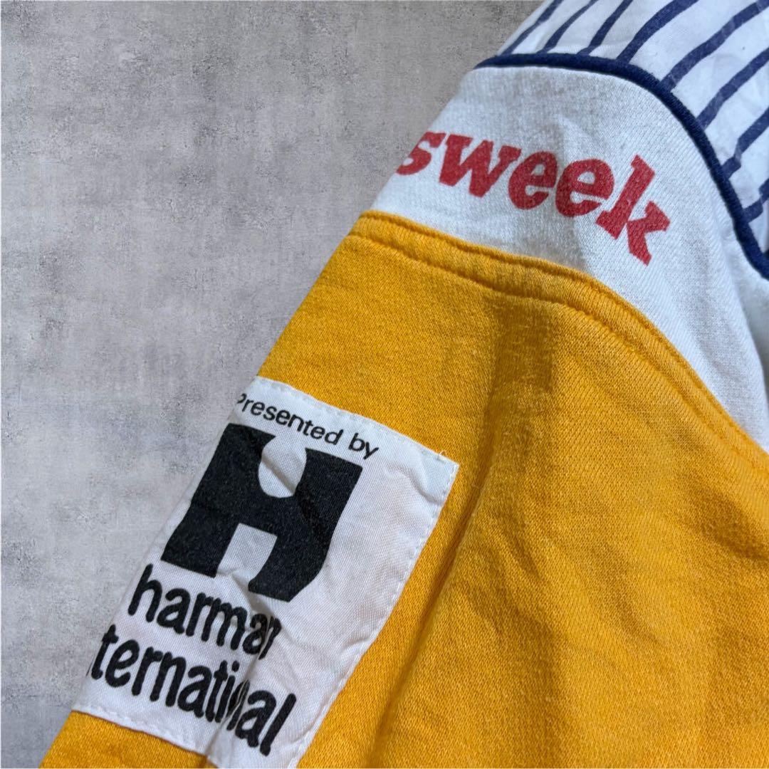 【M24】80-90s adidasヘンリーネックスウェット白×バターイエロー