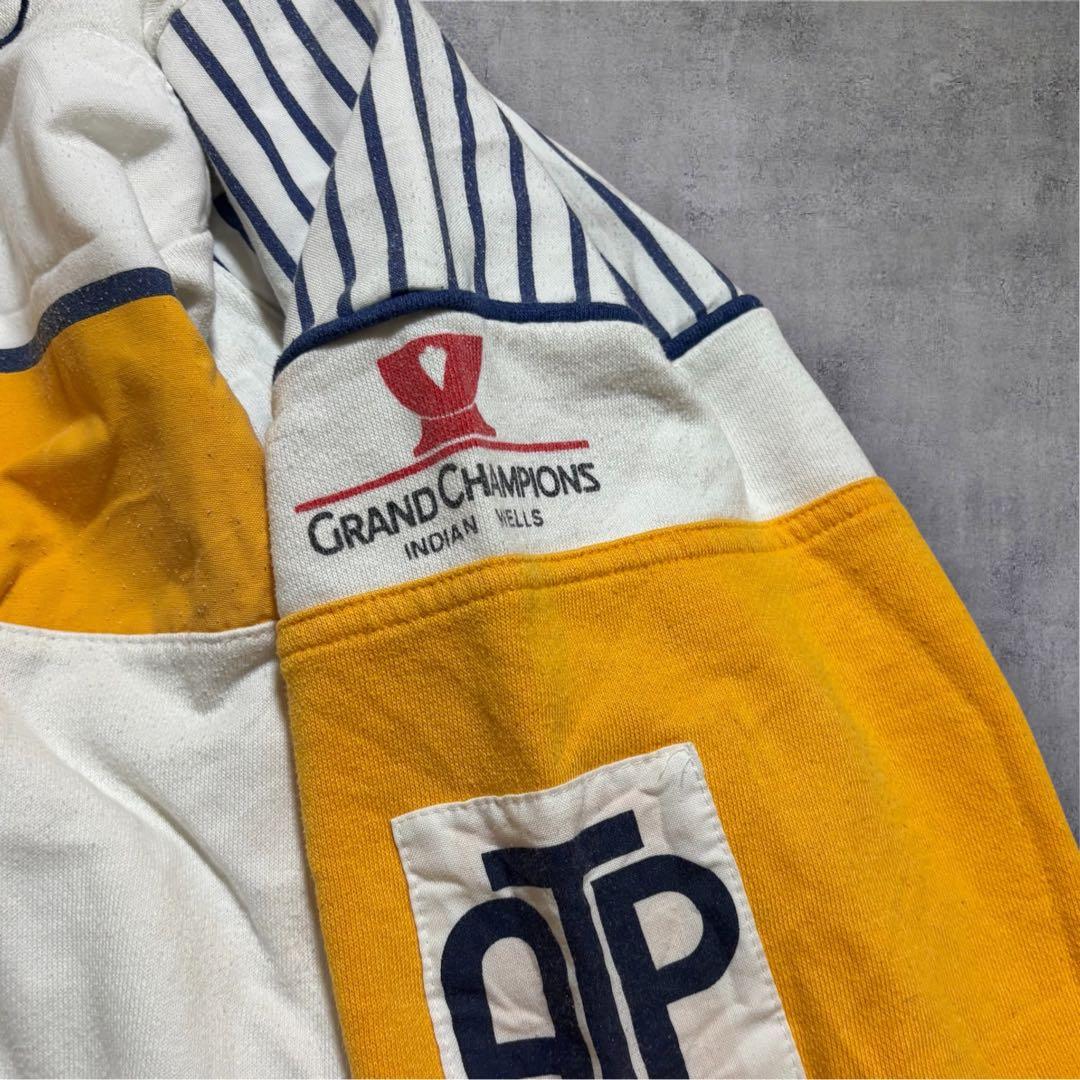 【M24】80-90s adidasヘンリーネックスウェット白×バターイエロー