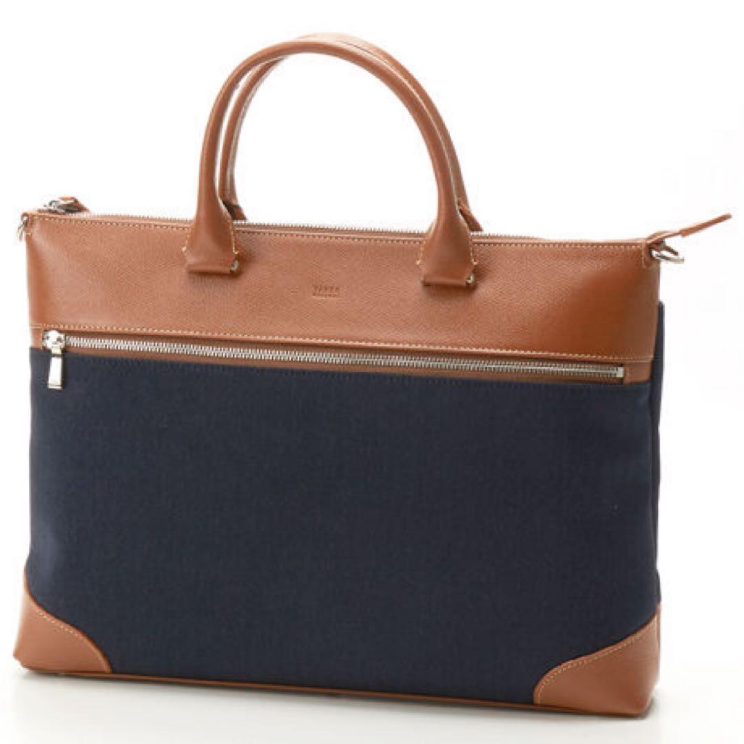 新品TAKEO KIKUCHI タケオキクチ　ビジネスバッグ紺ブリーフケース本革