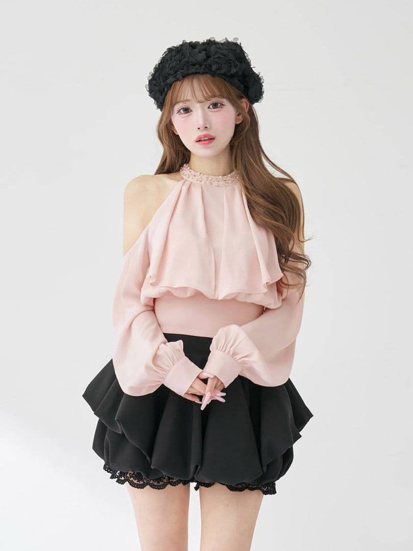 ダーリッチ パールネックアメスリブラウス 新品 ピンク