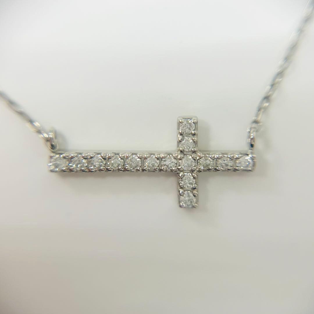 <Atttm> Pt950 クロス ダイヤネック 0.12ct