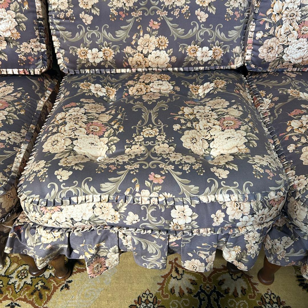 豆佳꧁飛騨産業 HIDA꧂キツツキ 穂高 3Pリビングチェア ソファ 花柄