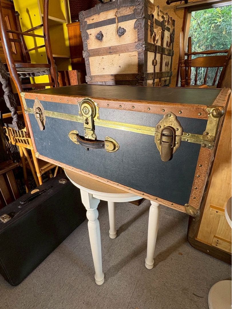 1950-60s アメリカ製 大型スチーマートランク 実使用タグ付　鍵付き