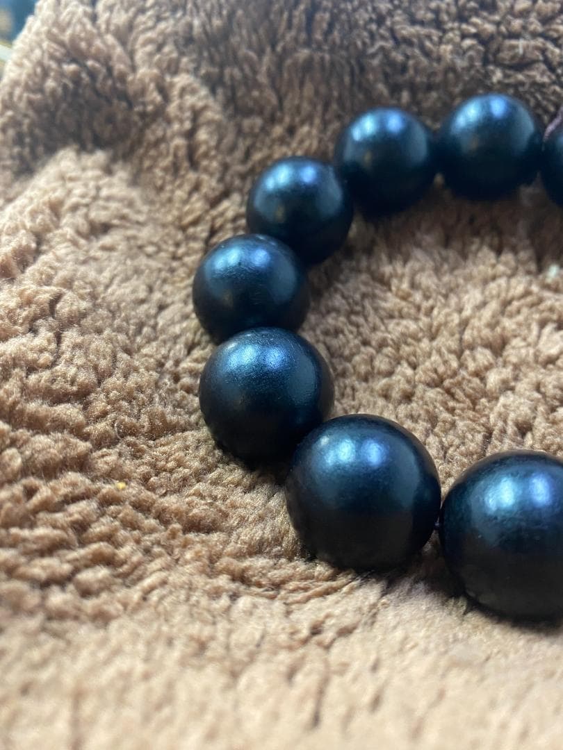 【一点彫刻】高級黒檀木珠ブレスレット - 伝統的な「招財進宝」縁起物・ギフトに