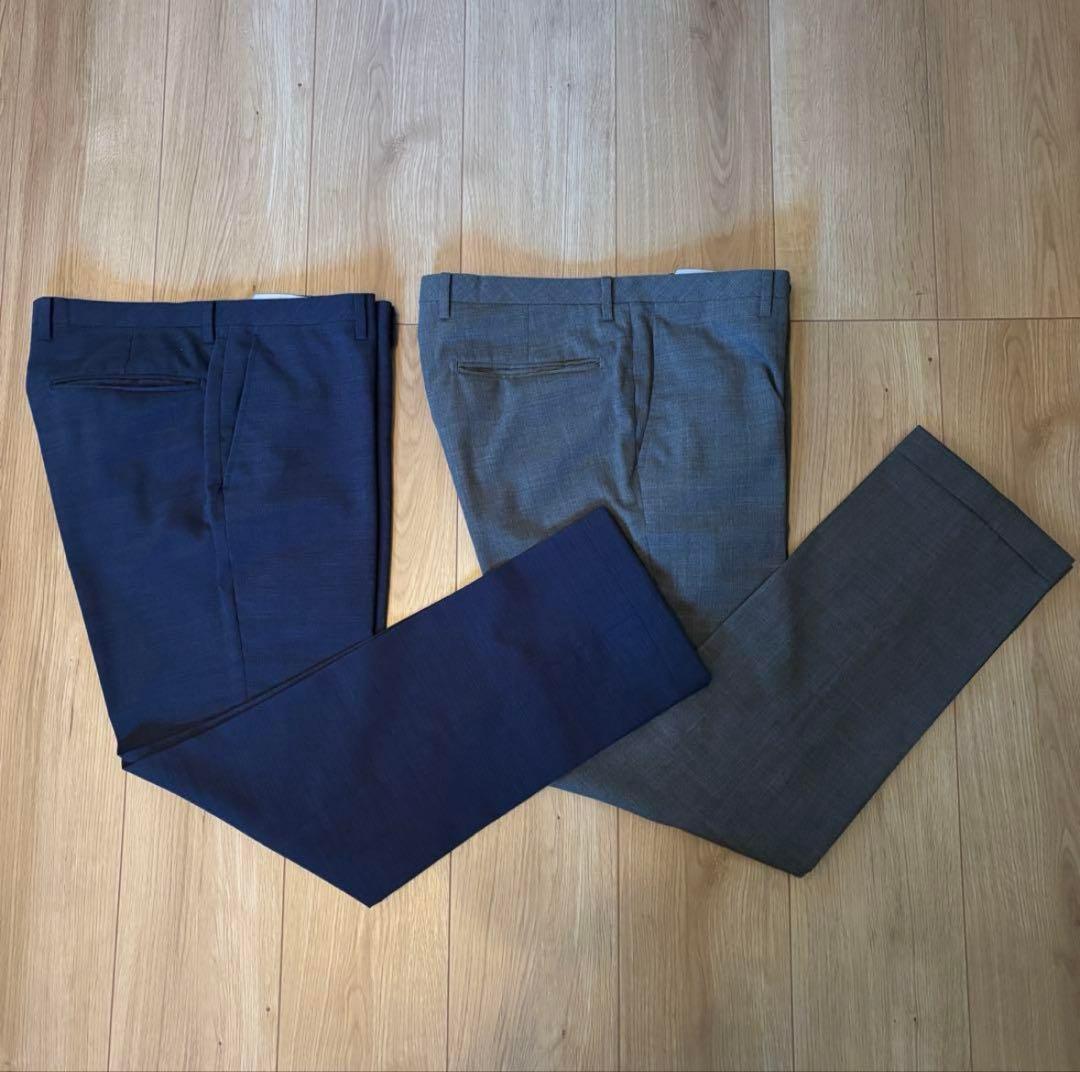 SUITSELECT 夏用細身スラックス2セット （ダークブルー、ライトグレー）