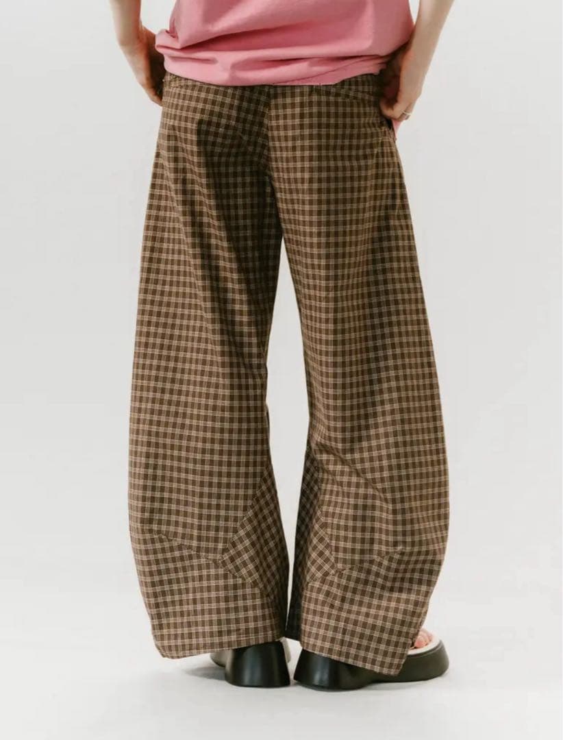 Knuth Marfスリットディフォームドパンツ (チェックブラウン)