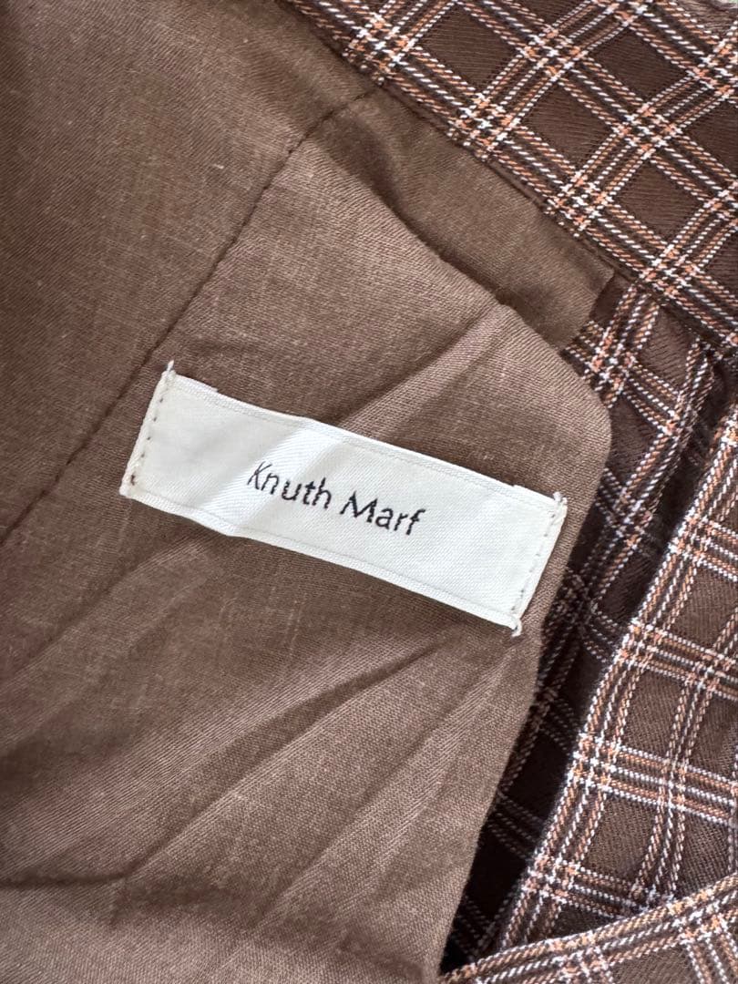 Knuth Marfスリットディフォームドパンツ (チェックブラウン)