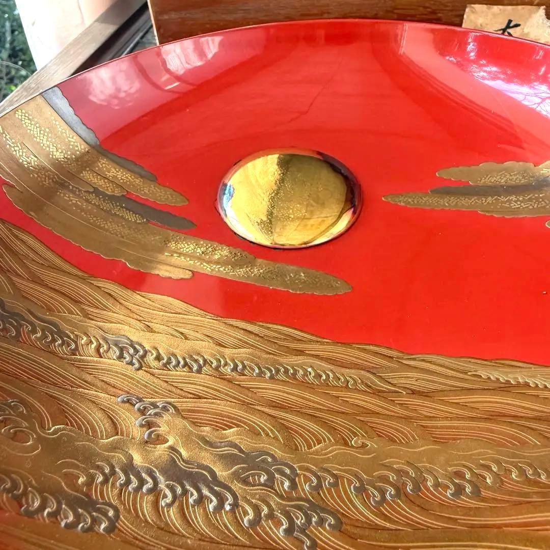 2147様感謝‼️愛蔵金銀波❌日の出❌松超絶高蒔絵大盃総欅塗木箱入黄布古布付1客