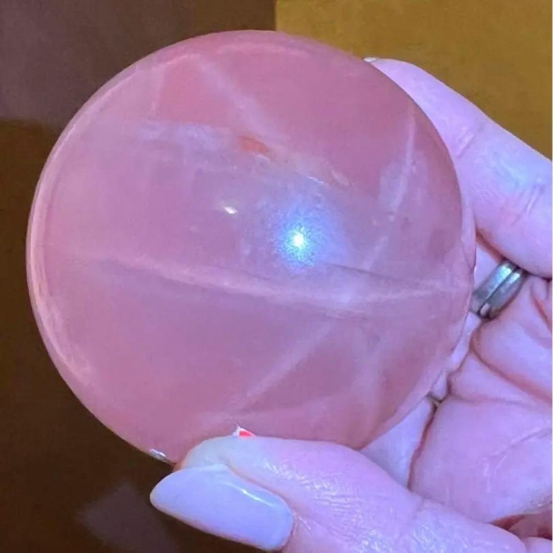 高品質　スフィア　六条　 スター ローズクォーツ　置物　虹入り