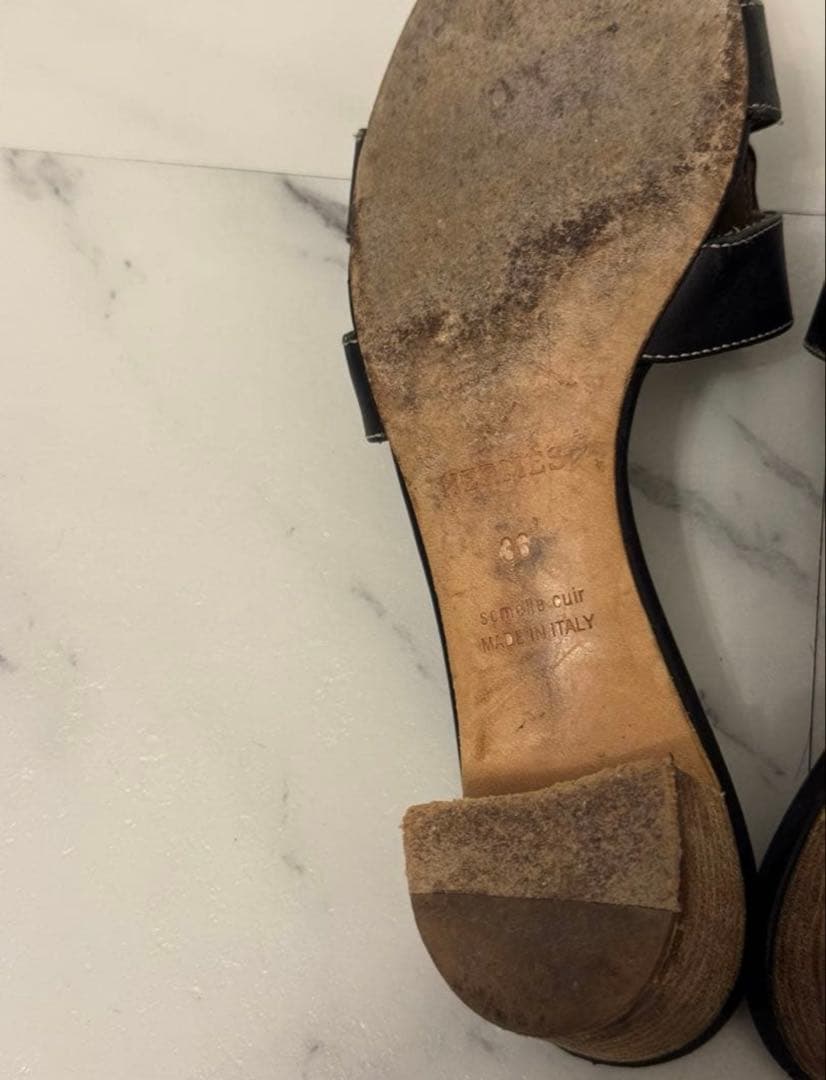 HERMES オアジス ミュール サンダル36レザー ブラック エルメス