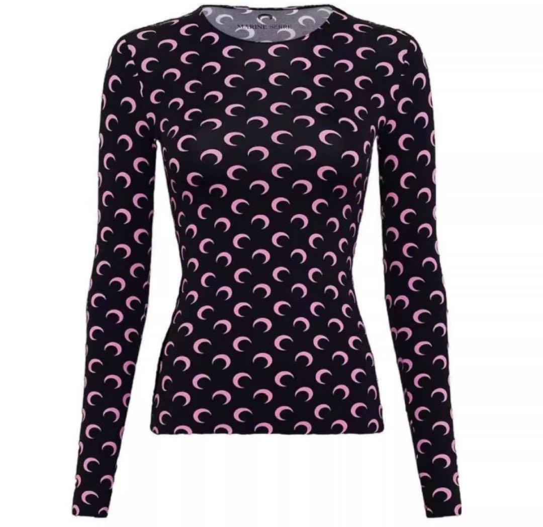 Marine serre 長袖 Tシャツ・カットソー 黒とピンク