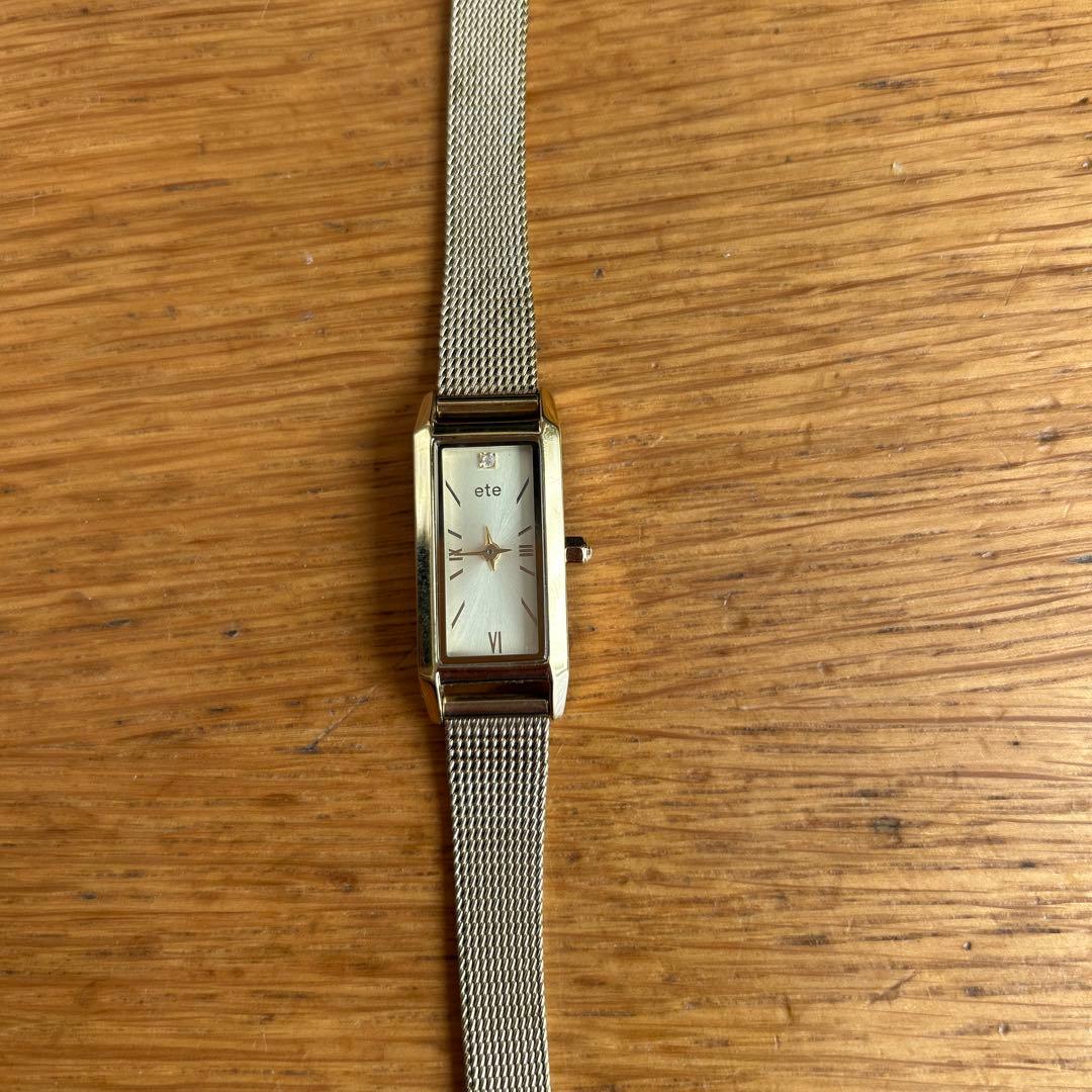 美品　⭐︎ ete レクタングルフェイス メッシュベルト　ゴールド