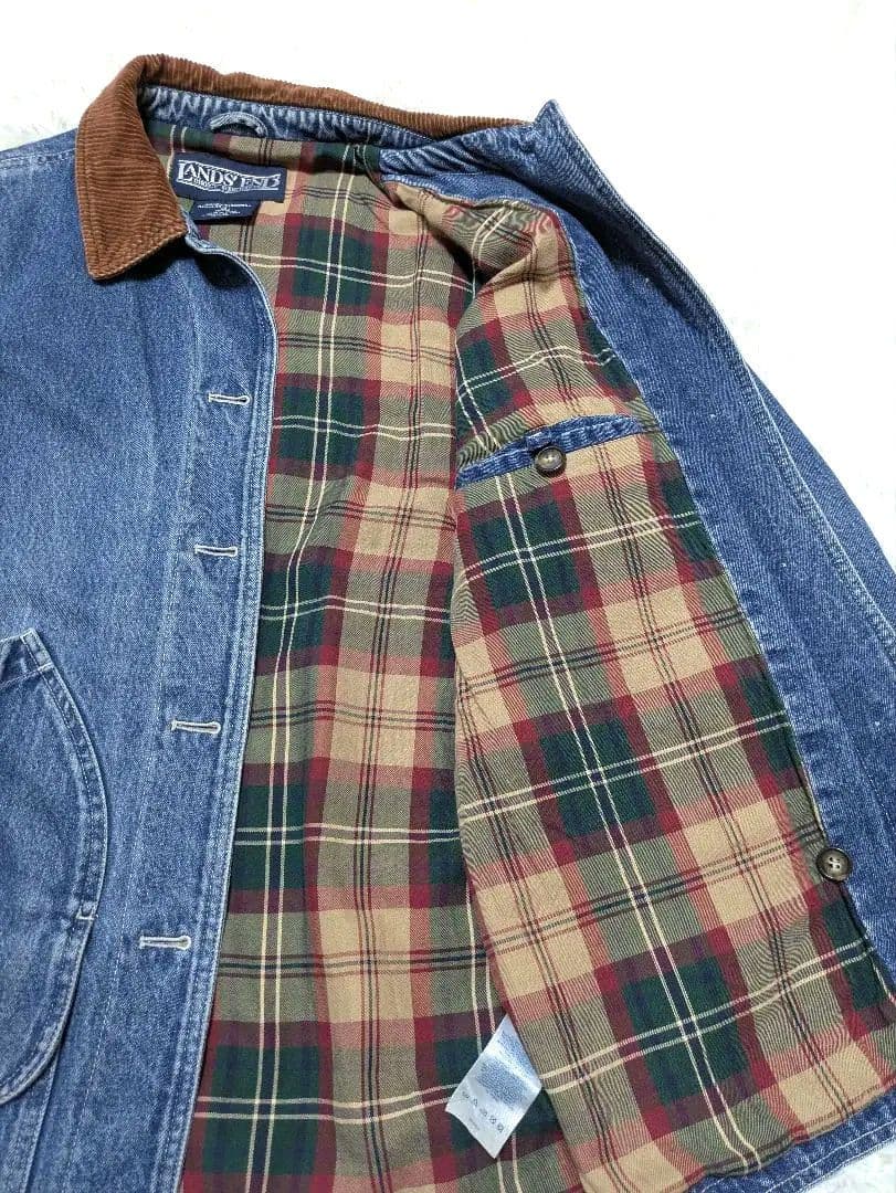 90s LANDS' ENDランズエンドデニムハンティングジャケットコーディロイ