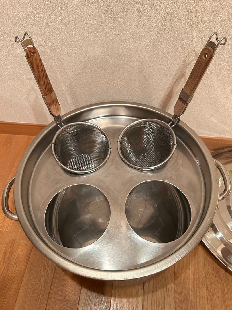 よ*ー様 ステンレス 茹で鍋 テボ2個セット 蓋付き 業務用