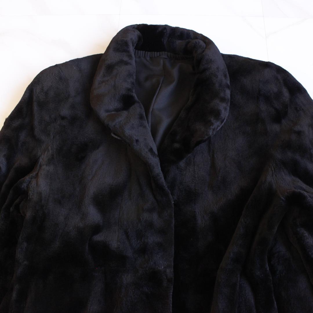 ロングシェアードミンク ブラック ファーコート Fサイズ