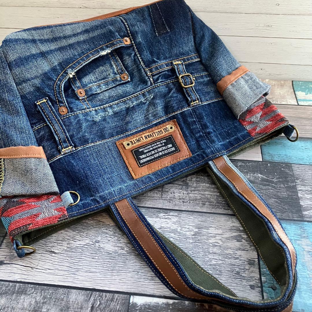 ◆デニム×ネイティヴ柄◆サイドポケット付き トートバッグ 他2点