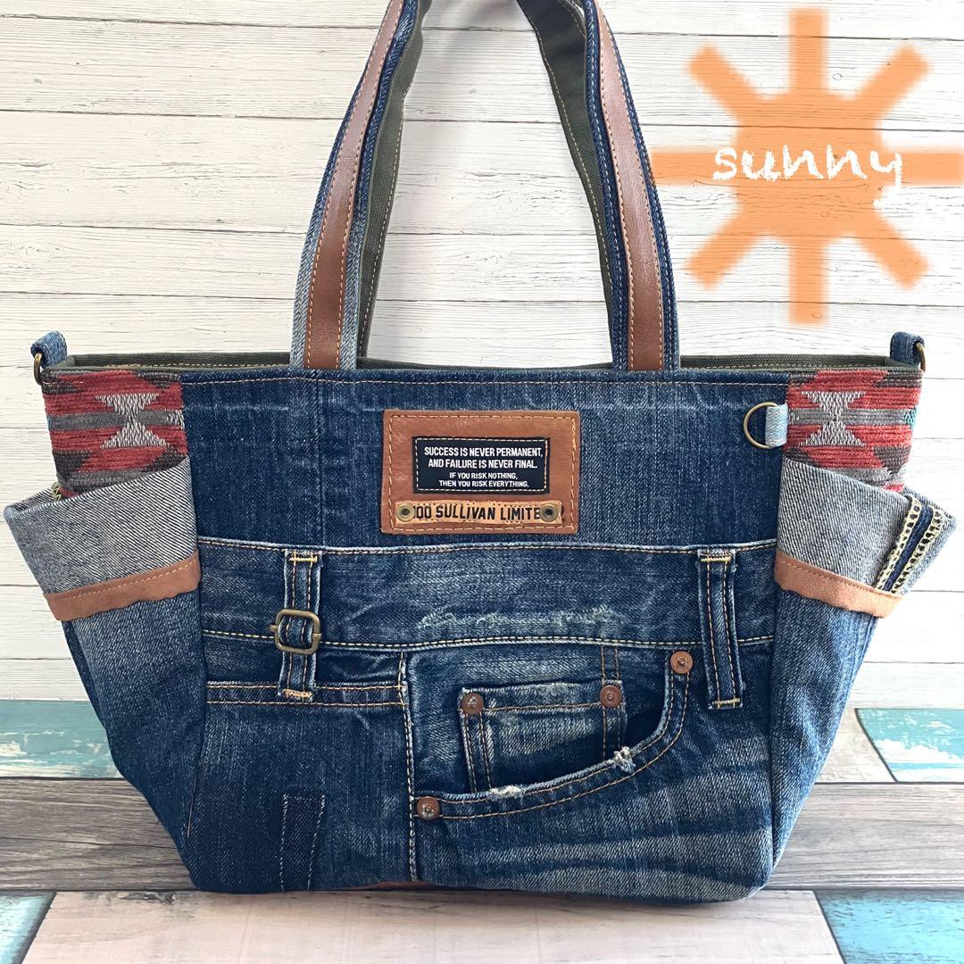 ◆デニム×ネイティヴ柄◆サイドポケット付き トートバッグ 他2点