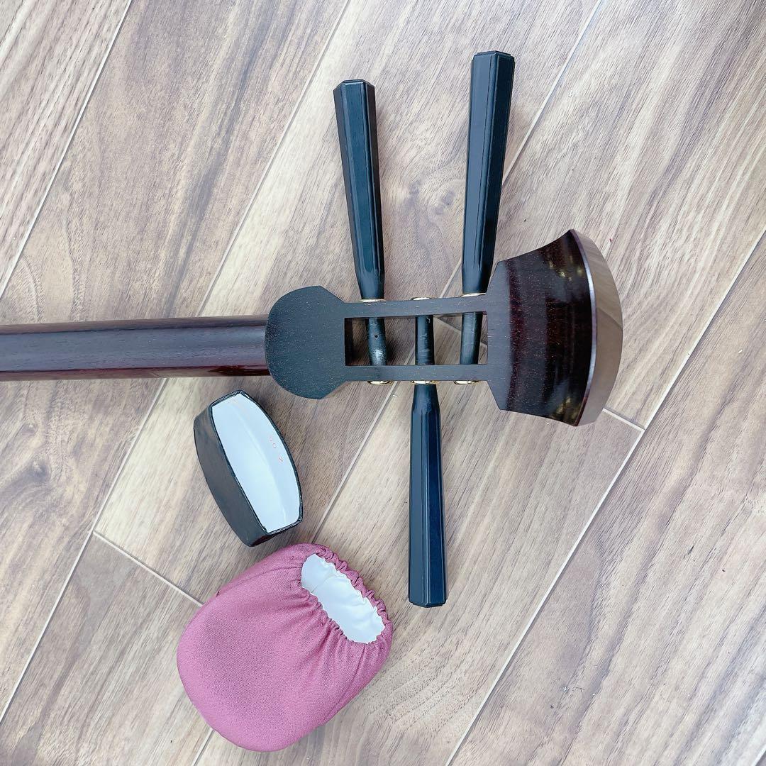 高級三味線 細棹 金細 紅木 子持ち綾杉胴 二本溝 和楽器