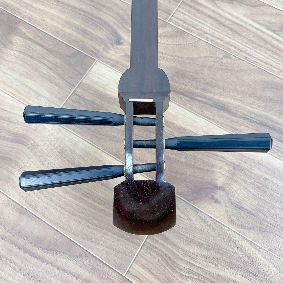 高級三味線 細棹 金細 紅木 子持ち綾杉胴 二本溝 和楽器