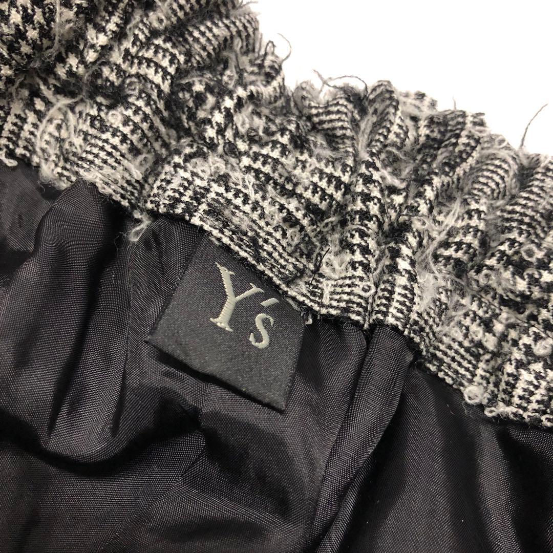 Y's ワイズ 2020AW PRE ほつれ加工 グレンチェックワイドパンツ 黒