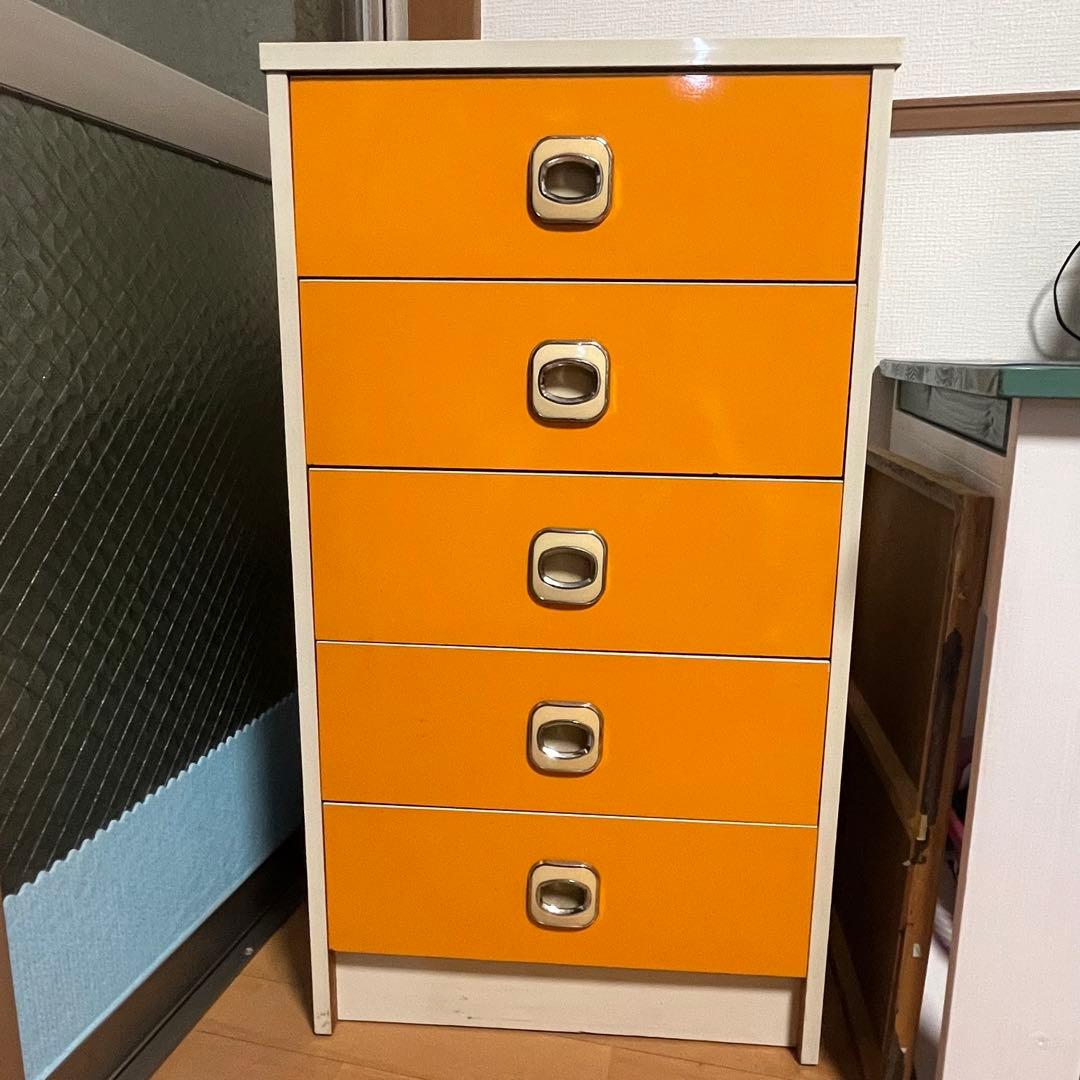 c*n様 16昭和レトロ　レトロポップ　オレンジ 5段チェスト　ヴィンテージ家具