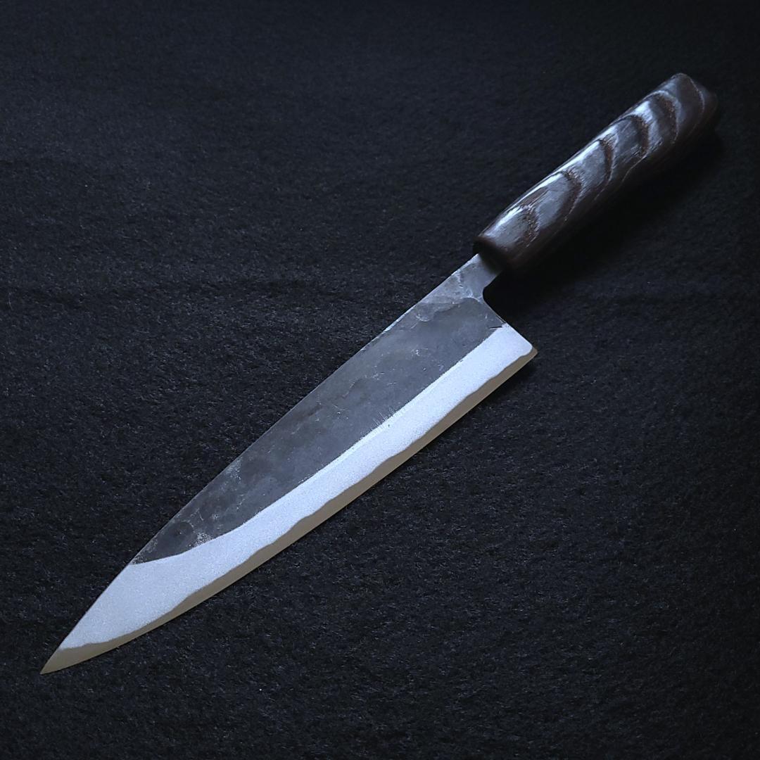 【1点物】青紙２号 黒打 厚刃包丁 210㎜ G9392 焼栗柄 手作り 月光作