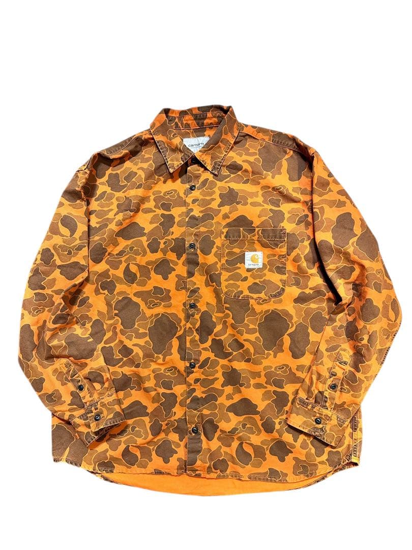 美品 カーハート WIP ダックシャツ ハンターカモ ターメリックオレンジ XL