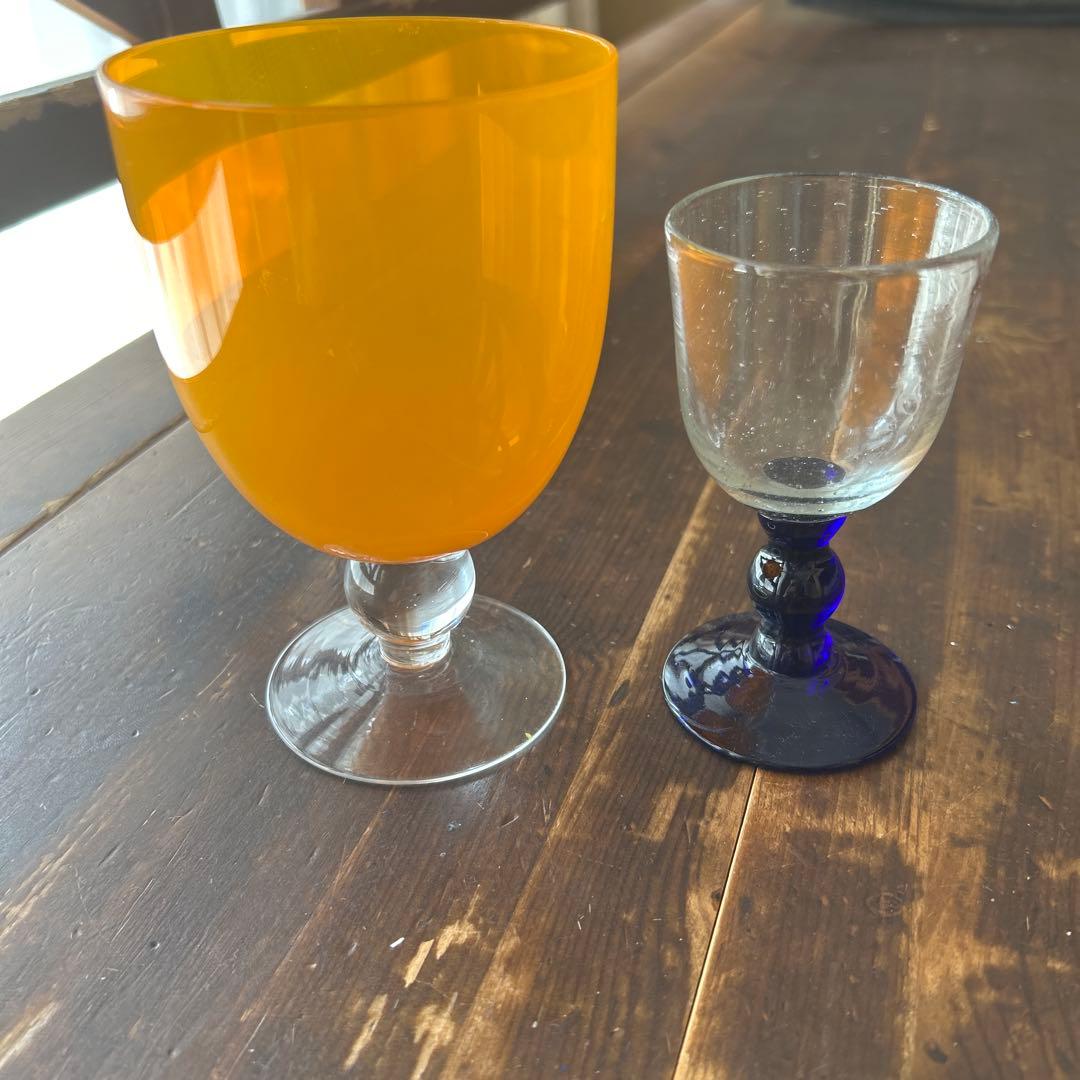 ガラス作家　ミネウチモネ　1点もの　綺麗なイエローグラス　作家物　小さめグラス