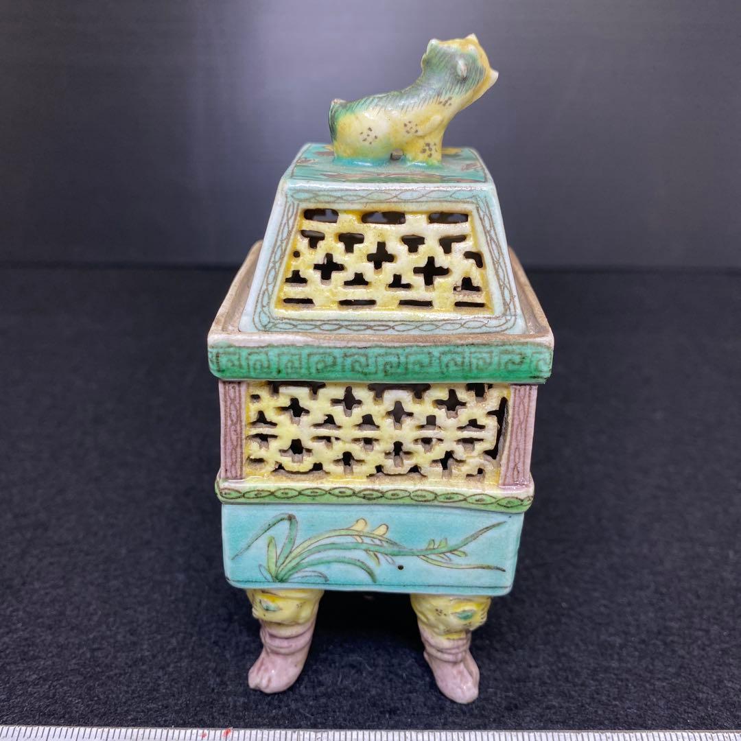 中国古玩　粉彩透香炉　トヒオ　高さ約11.5㎝　東里8-0130①