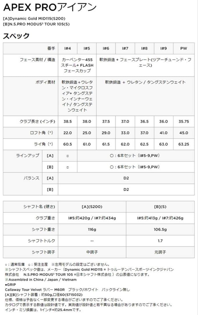 新品 キャロウェイ 2024 APEXPRO アイアン 6本セット ダイナミック