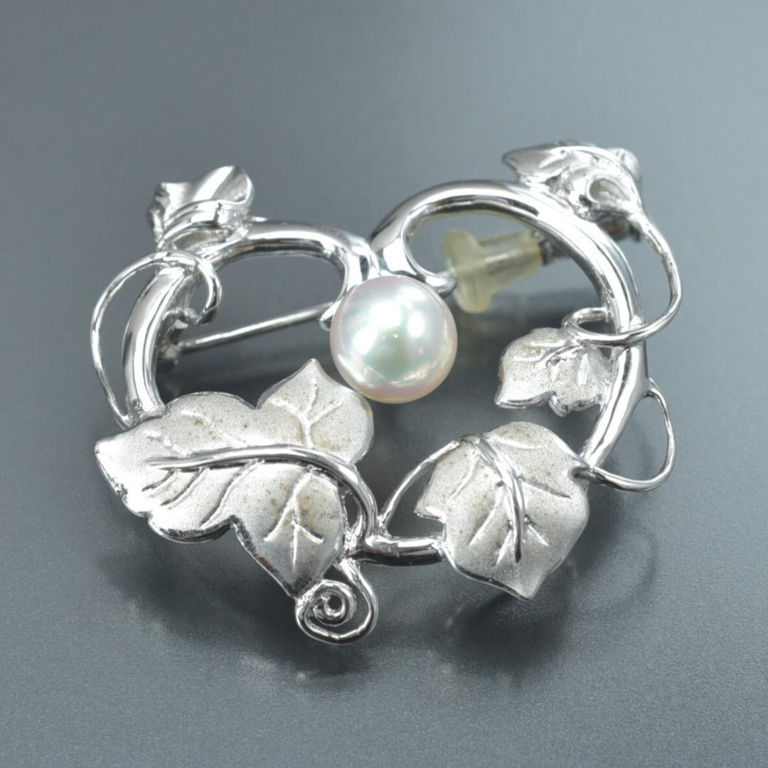 美品 TASAKI ブローチ パール幅7.1mm重さ6.9gSV リーフ ハート