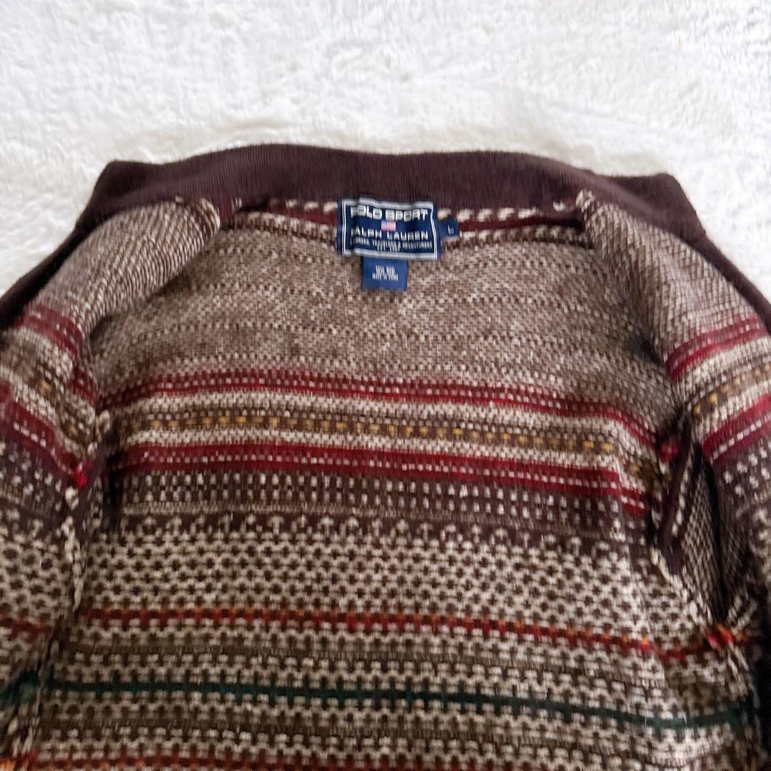 【ポロスポーツラルフローレン】ウールシルク 総柄ジップアップニットジャケット L