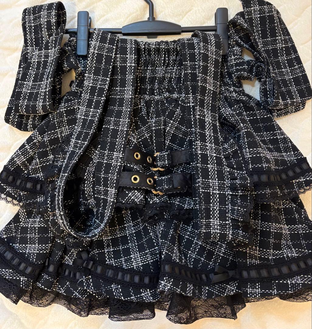 リズリサ はしごリボンツイードティアードスカパン ブラック