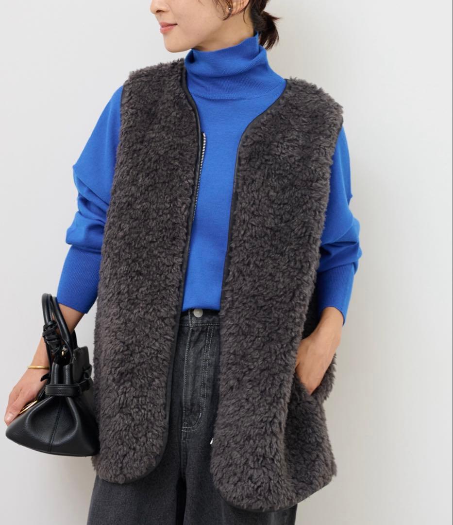シープフェイクファージップベスト　チャコールグレー